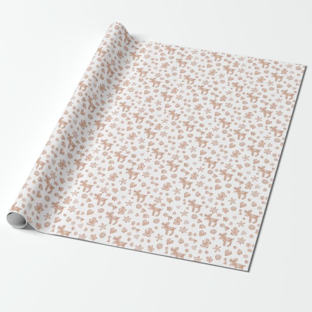 Christmas Gingerbread Cookies Pattern White Wrapping Paper