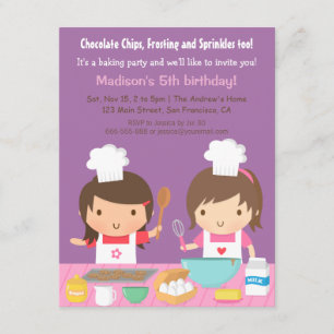Cute Cooking Baking Birthday Party Invitations