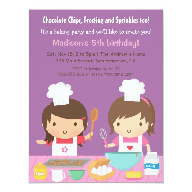 Cute Cooking Baking Birthday Party Invitations