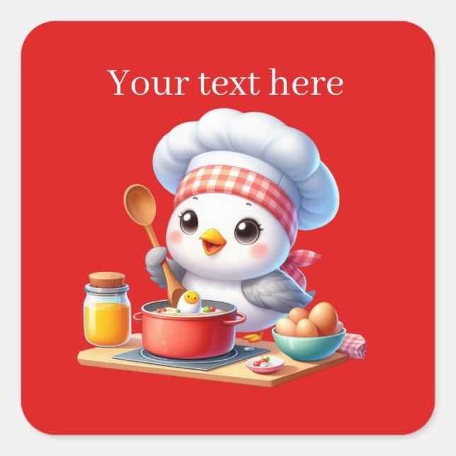 Cute cooking bird customizable square sticker (Front)