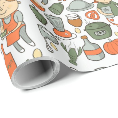 Cute Cooking Kitchen Pots Pans Vintage Pattern Wrapping Paper