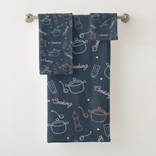 cute cooking kitchen tools pattern bath towel set