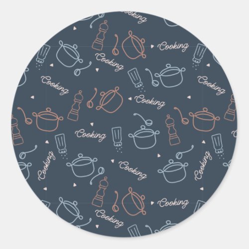 cute cooking kitchen tools pattern classic round sticker