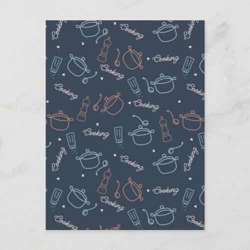 cute cooking kitchen tools pattern postcard