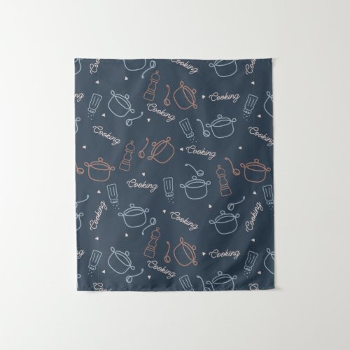cute cooking kitchen tools pattern tapestry