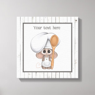 cute cooking mouse add text kitchen canvas print