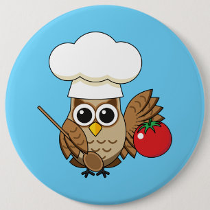 Cute Cooking Owl Cartoon Button