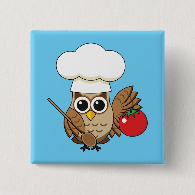 Cute Cooking Owl Cartoon Button (Front)