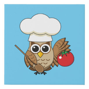 Cute Cooking Owl Cartoon Faux Canvas Print