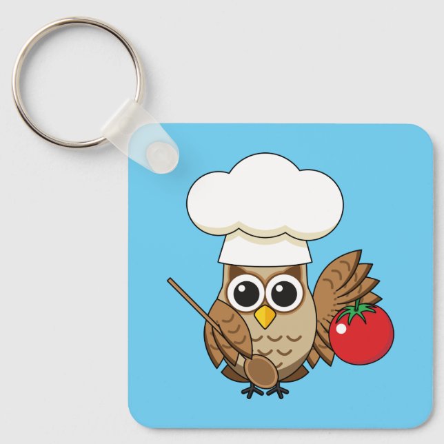 Cute Cooking Owl Cartoon Keychain (Front)