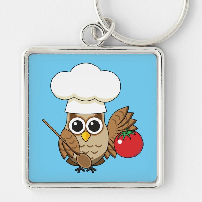 Cute Cooking Owl Cartoon Keychain (Front)