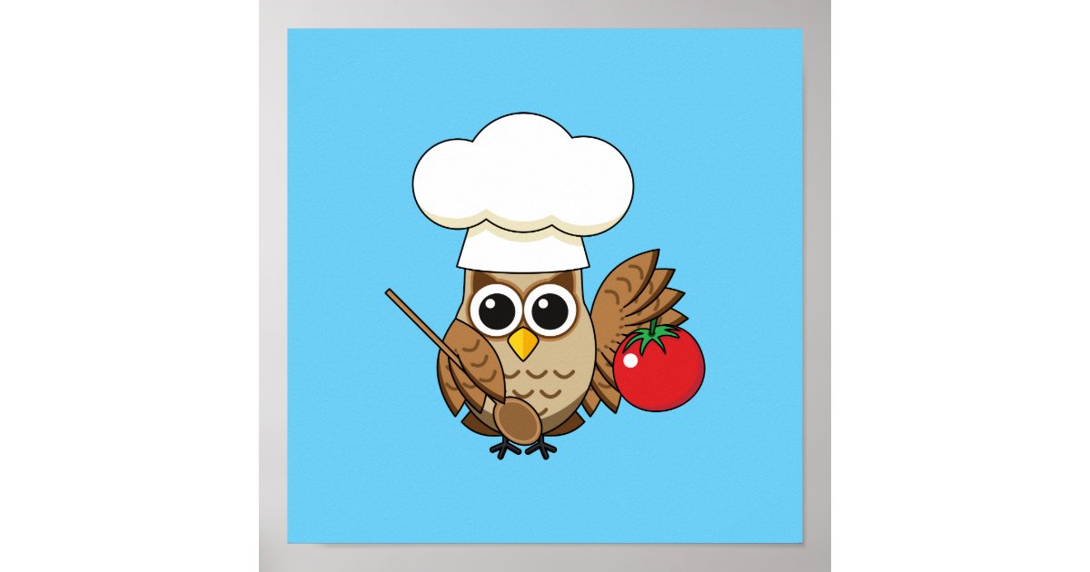 Cute Cooking Owl Cartoon Poster | Zazzle