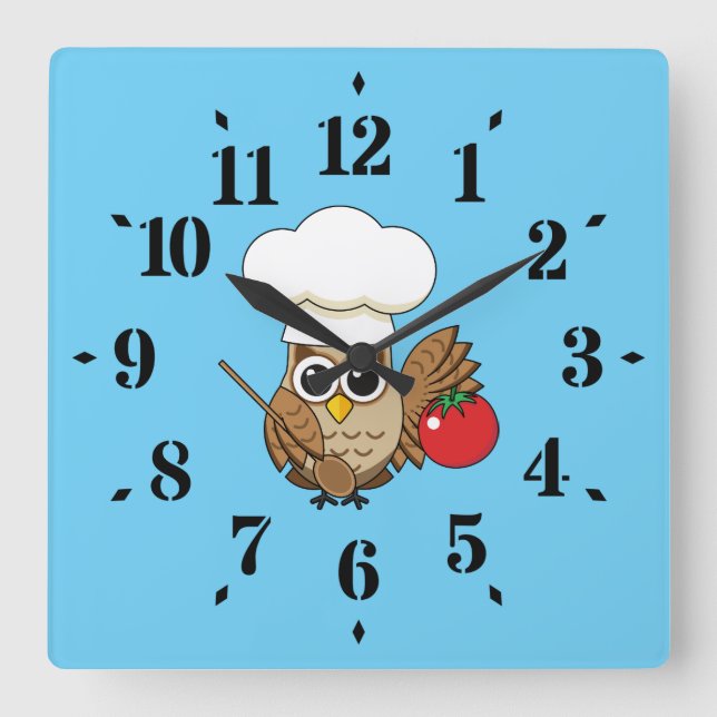 Cute Cooking Owl Cartoon Square Wall Clock (Front)