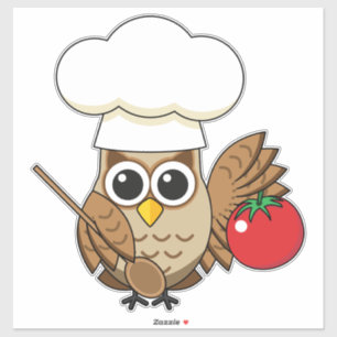 Cute Cooking Owl Cartoon Sticker
