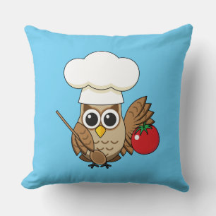 Cute Cooking Owl Cartoon Throw Pillow