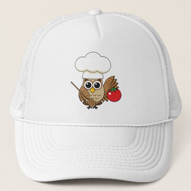 Cute Cooking Owl Cartoon Trucker Hat (Front)