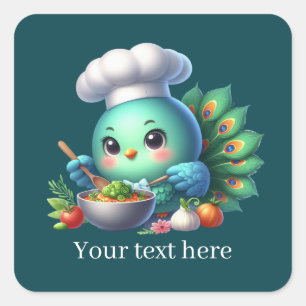 Cute cooking peacock customizable square sticker
