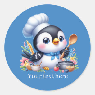 Cute cooking penguin customizable  classic round sticker