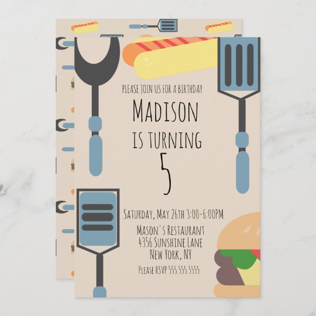 Cute Cookout  Birthday Party Hamburger Hotdog Announcement (Front/Back)