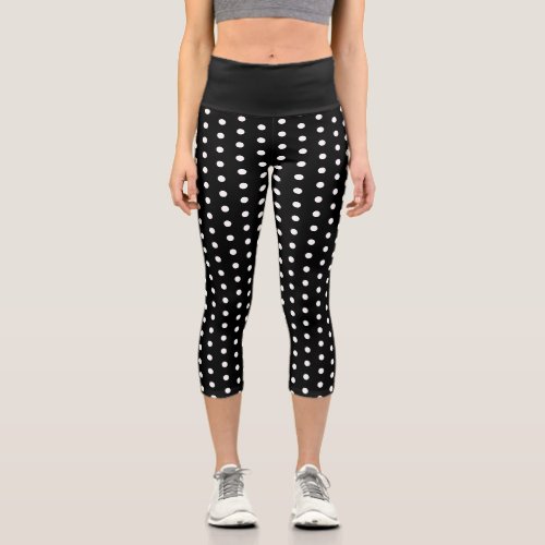 Cute cool Black White polka dots retro pattern Capri Leggings
