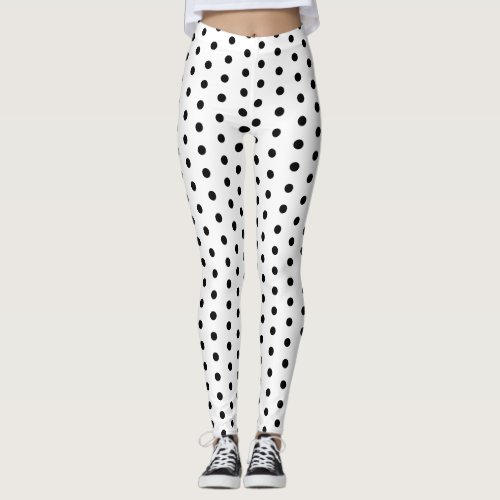 Cute cool Black White polka dots retro pattern Leggings