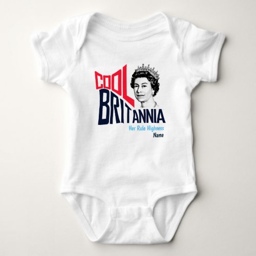 Cute Cool Britannia Queen HRH Elizabeth Born Royal Baby Bodysuit