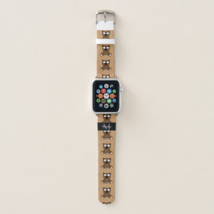 Cute Cool brown bear w sunglasses pattern Monogram Apple Watch Band