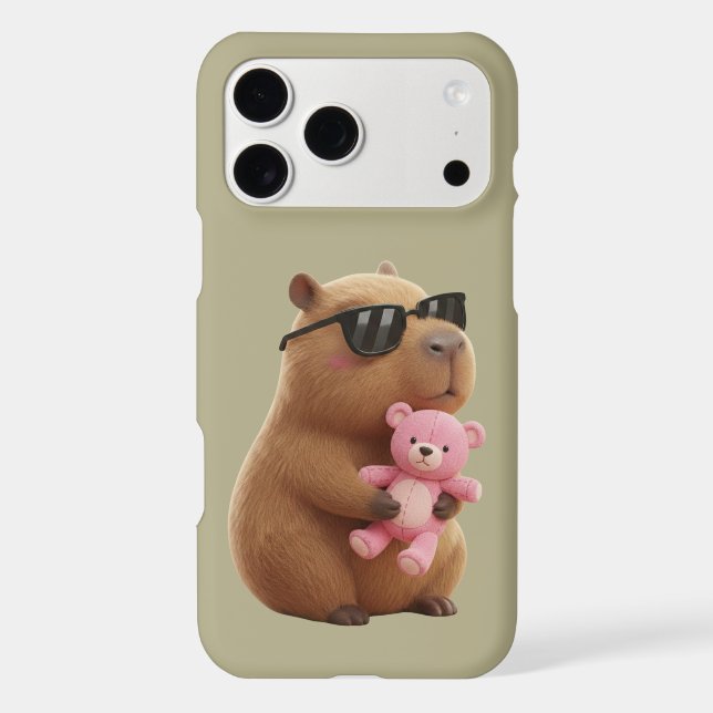 Cute Cool Capybara Hugging Teddy Bear Phone Case (Back)