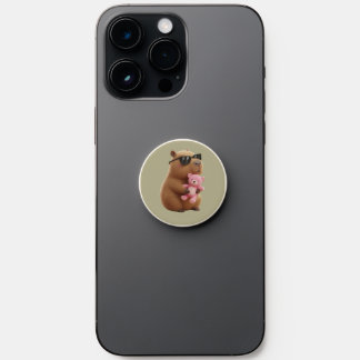 Cute Cool Capybara Hugging Teddy Bear Phone Grip