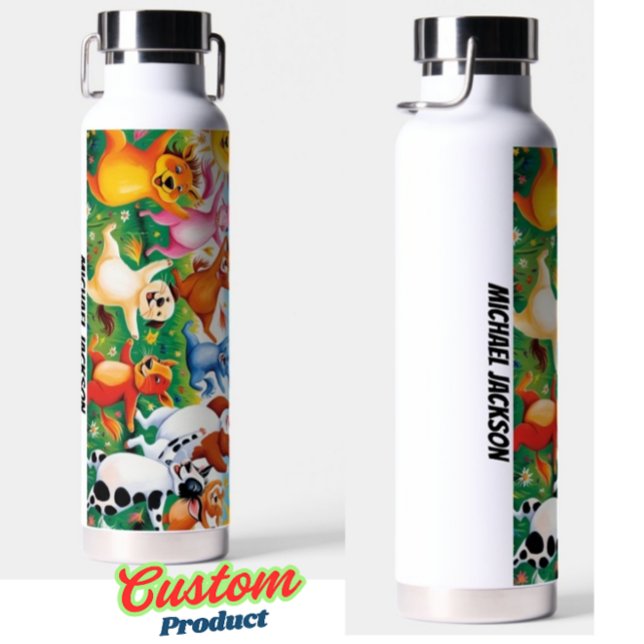 Cute & Cool Cartoon Animal Print | Custom Name Water Bottle (Creator Uploaded)