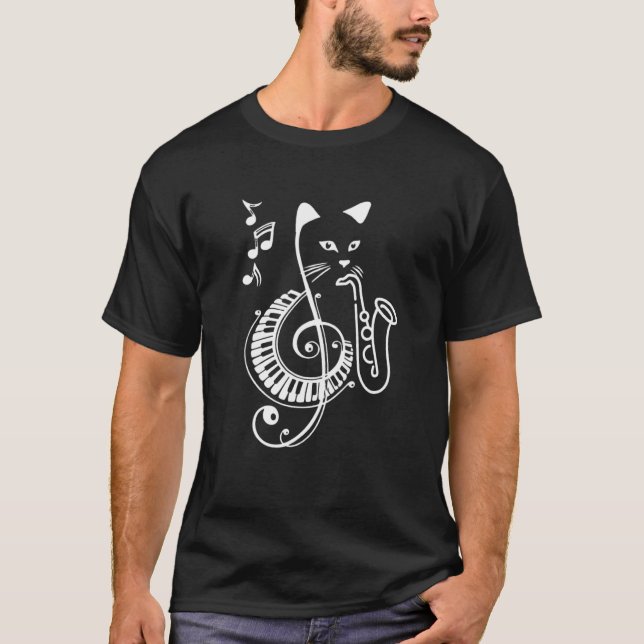 Cute Cool Cat Jazz Music Designs Present T-Shirt (Front)