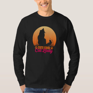 Cute Cool Cat Lady Vintage Sunset Cat  For Women T-Shirt