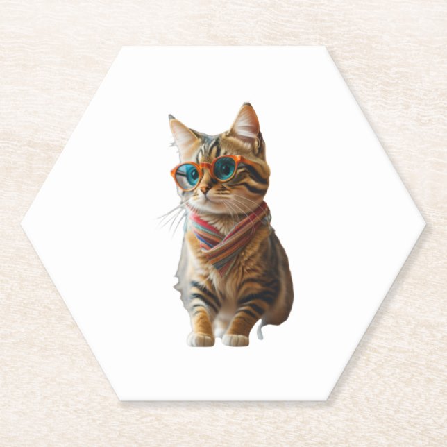 Cute Cool Cat   Paper Coaster (Front)