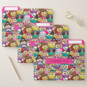 Cute Cool Colorful Owls Cartoon Pattern Kids File Folder