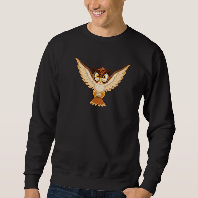 Cute Cool Flying Owl Bird Of Night Hooter Owlet Ow Sweatshirt (Front)
