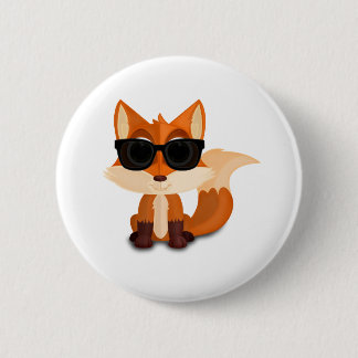 Cute Cool Fox with Sunglasses Minimalist White Button