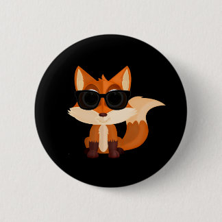 Cute Cool Fox with Sunglasses on Bold Black Button