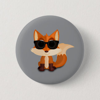 Cute Cool Fox with Sunglasses on Modern Gray Button