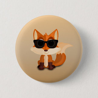 Cute Cool Fox with Sunglasses on Warm Tan Minimal Button