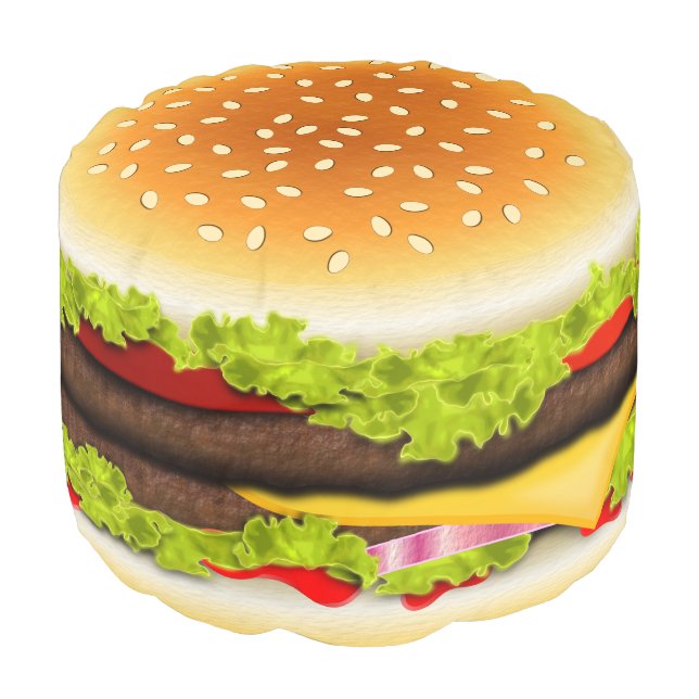 Cute Cool Funny Cute Hamburger Round Ottoman Pouf (Angled Front)