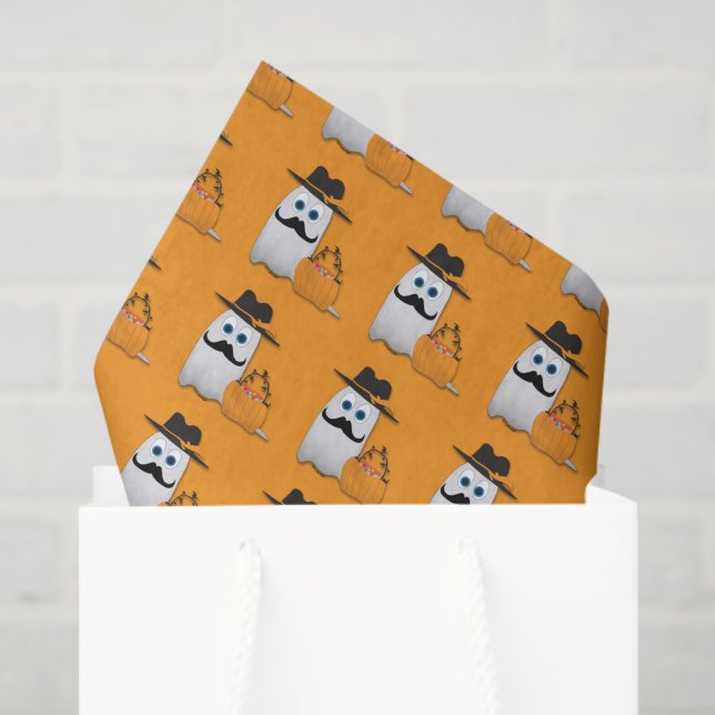 Cute Cool funny Halloween ghost moustache pattern Tissue Paper (Gift Bag)