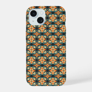 Cute Cool Glossy Orange Blue Retro Flower  iPhone 15 Case