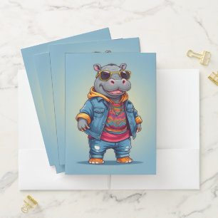 Cute Cool Hippo Pocket Folder