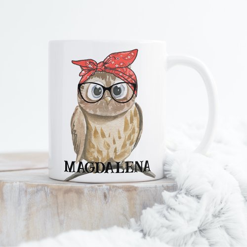 Cute Cool Hipster Owl in Glasses  Red Bandana Coffee Mug