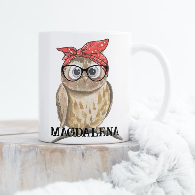 Cute Cool Hipster Owl in Glasses & Red Bandana Coffee Mug (Creator Uploaded)