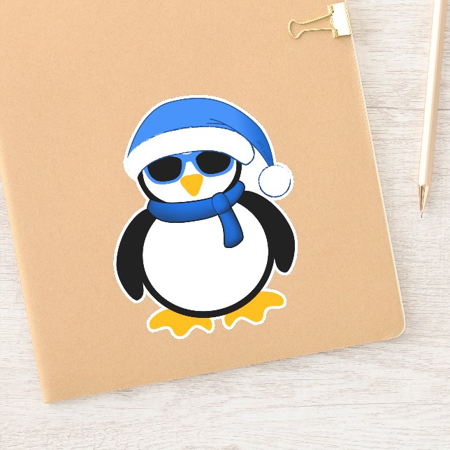Cute cool penguin Christmas winter blue Santa hat Sticker (Notebook)