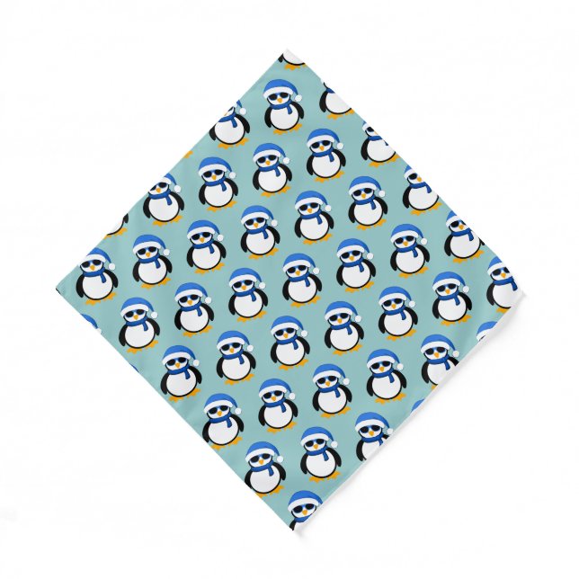 Cute cool penguin Christmas winter pattern blue Bandana (Front)