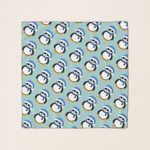 Cute cool penguin Christmas winter pattern blue Scarf