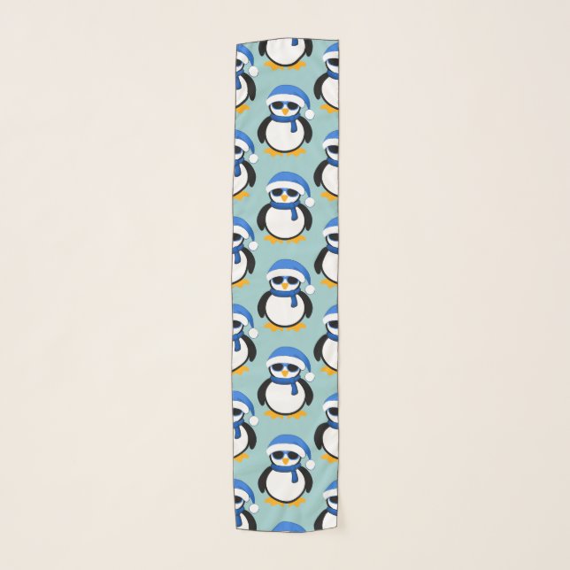 Cute cool penguin Christmas winter pattern blue Scarf (Front)