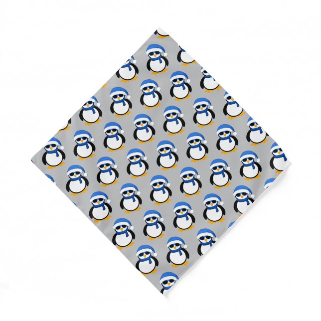 Cute cool penguin Christmas winter pattern gray Bandana (Front)